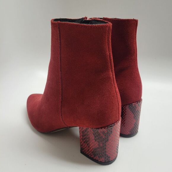 Portuguese Red Suede Leather & Snakeskin Block Heel Point Boots - Picture 8 of 14